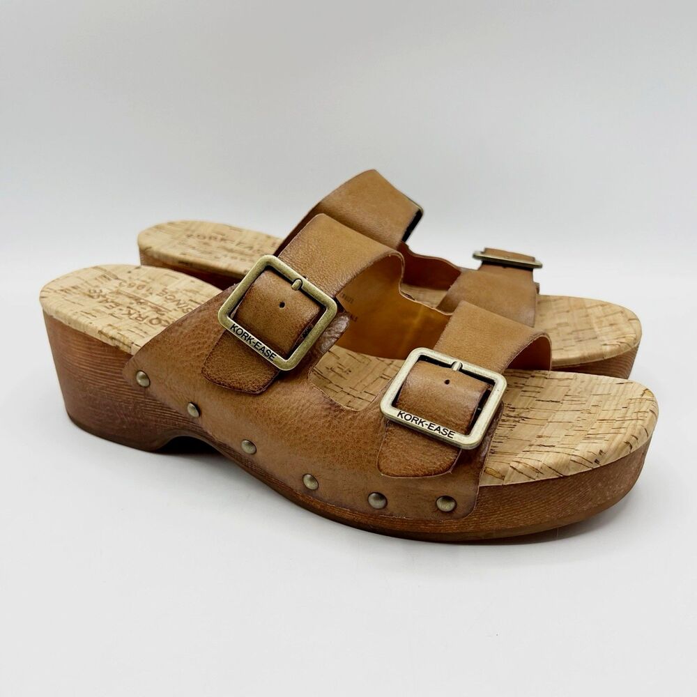 Kork Ease Womens Size 10M Saffron Leather Open Toe Slide Sandals Platform Wedge